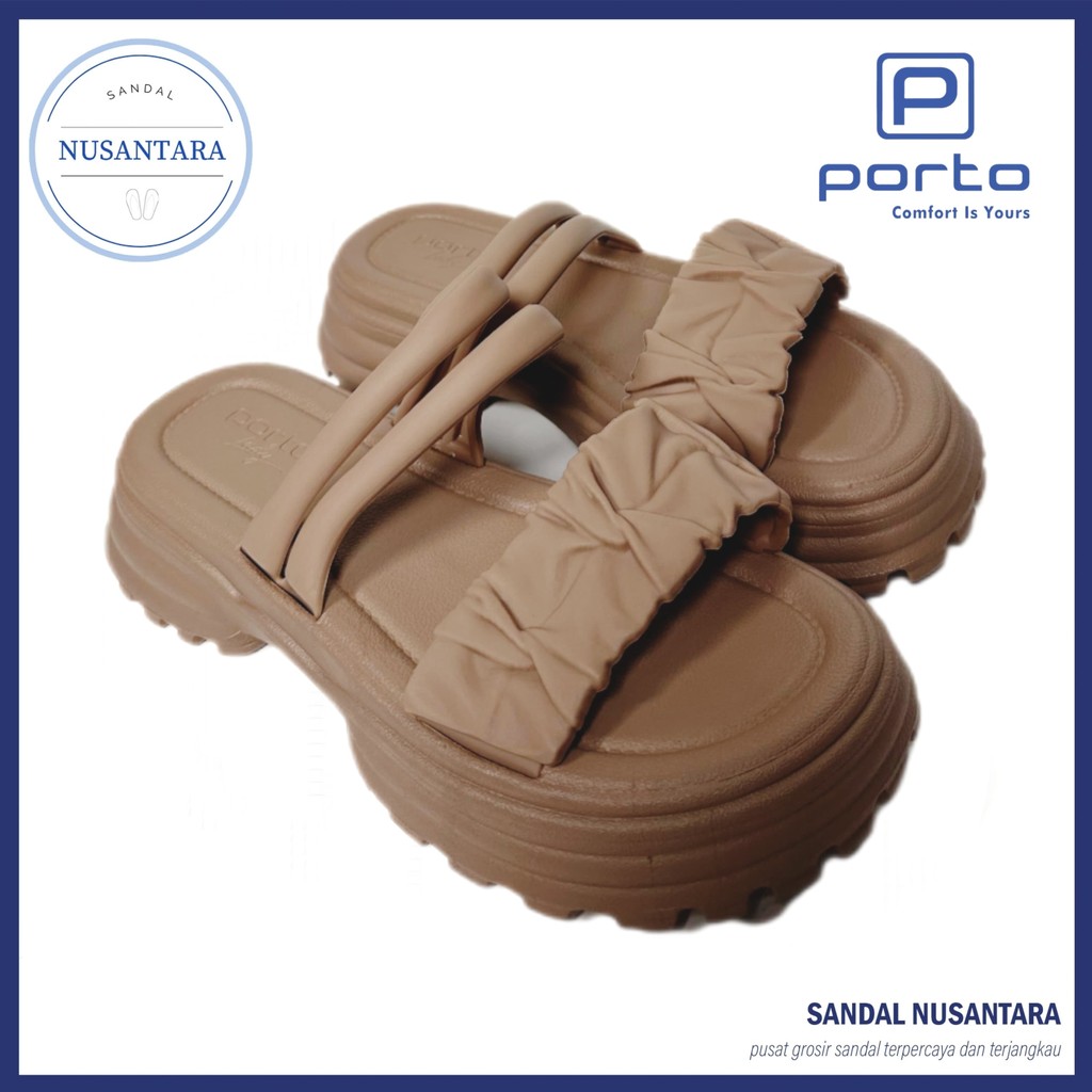 Sandal Selop Tali Wanita EVA Porto Lady BZR Tebal 5 cm Hitam Coklat 37-40