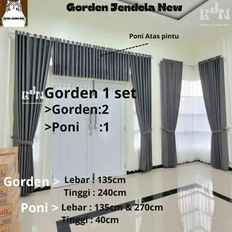 paket hemat gorden satu set poni /gorden pintu utama Blackout/gorden poni satu set