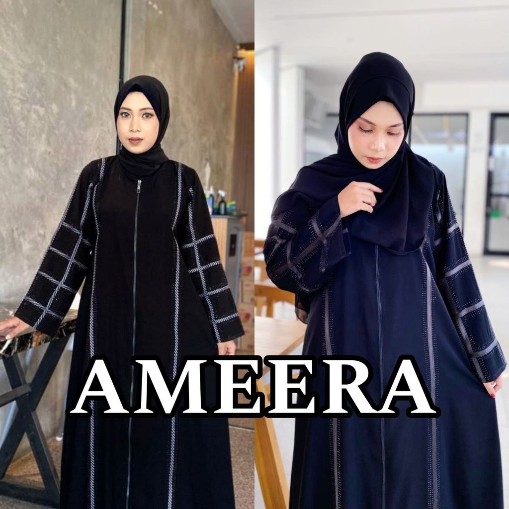 Abaya Jetblack Premium Gamis Lebaran Hitam Mata Swarovski Elegan  - AMEERA