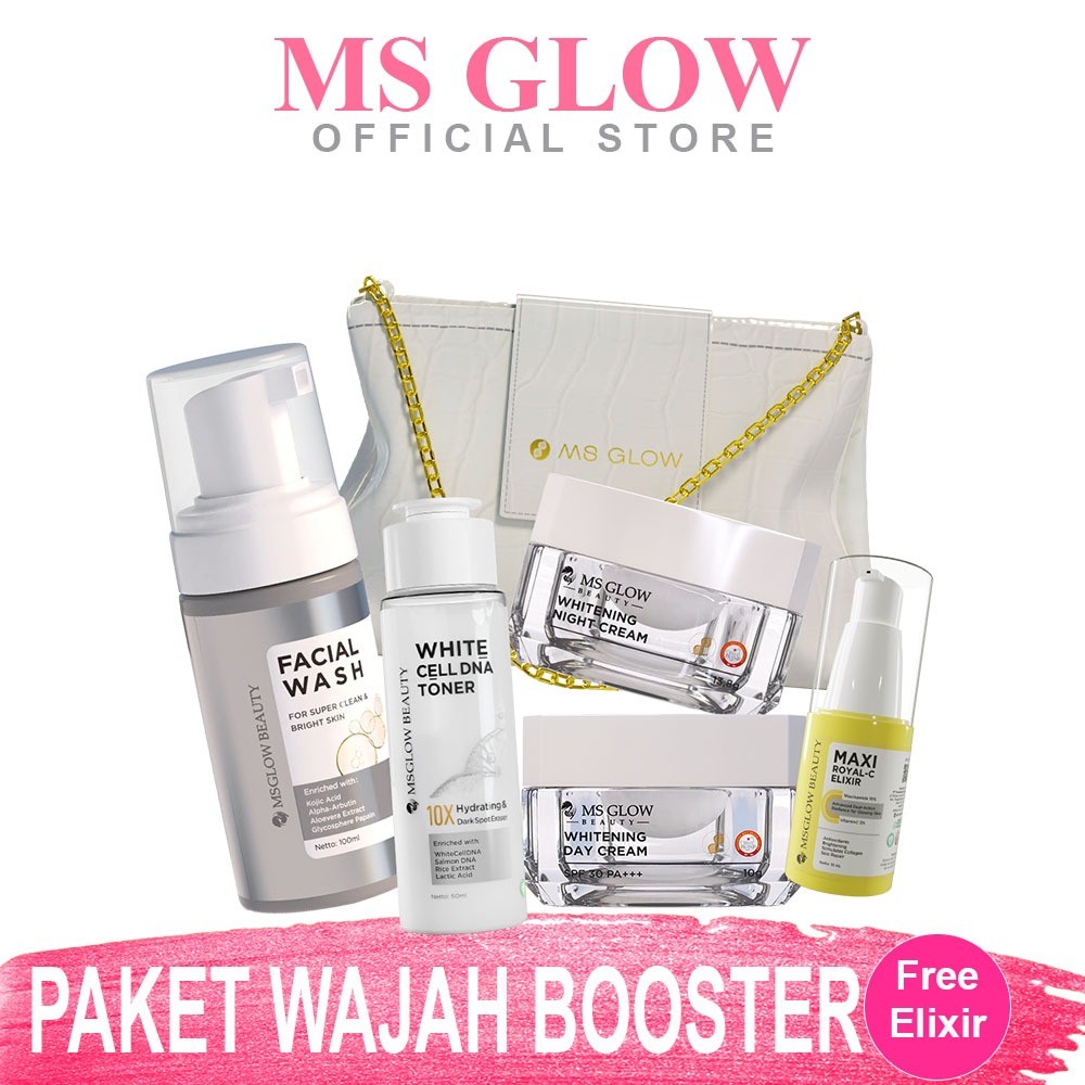 MS GLOW PAKET WAJAH BOOSTER WHITENING ACNE LUMINOUS ULTIMATE DNA FREE SERUM ELIXIR