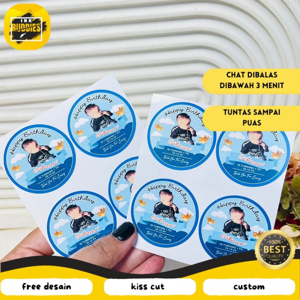 

INB 2-4 Stiker Vinyl Ulang Tahun Anak Anti Air Bulat Label Sticker Undangan Happy Birthday