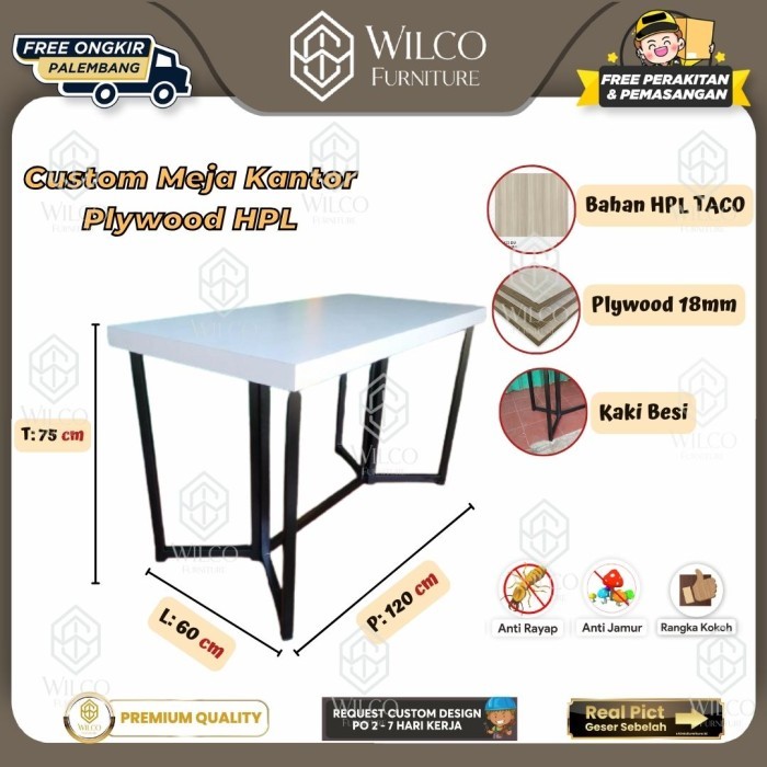 Meja Kantor Custom Plywood HPL | Custom Meja Kantor Kaki Besi | Meja Serbaguna Custom Plywood