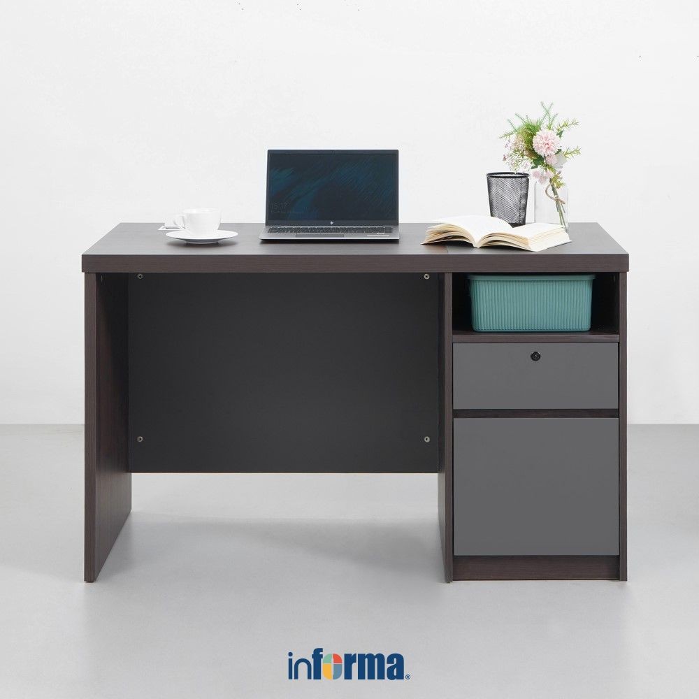 Informa Moza Meja Kantor - Cokelat Walnut/Abu-Abu Office Table Furnitur Kantor Meja Kerja Belajar Se