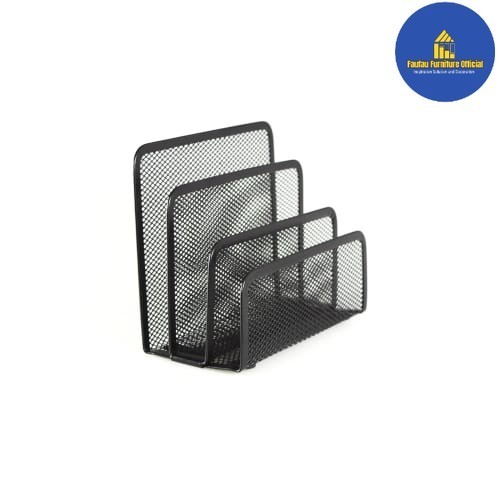 BEST QUALITY Tempat Meja Kerja Organizer Surat 3 Kompartemen Besi Jaring - Hitam