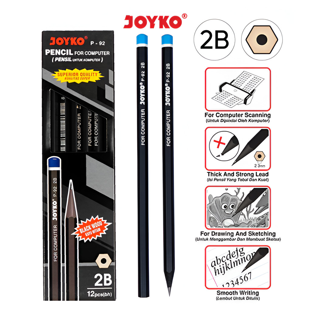

Pensil Pencil Joyko P-92 2B 1 Box 12 Pcs - Pensil 2B Joyko P-92