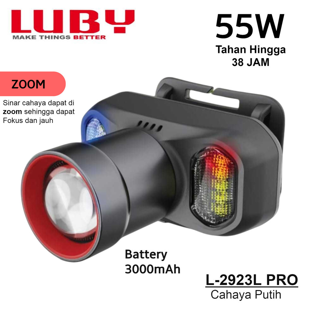 Senter Kepala Luby L-2823l Pro 55 Watt Zoom Flash Cahaya Putih Super Terang Senter Bahan Aluminium T