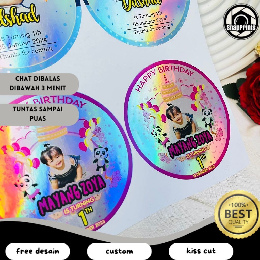 

SP 2-4 Stiker Hologram Ulang Tahun Anak Bentuk Bulat Label Ultah Sticker Undangan Happy Birthday