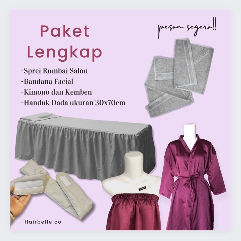 KLIMAUSHOP Set Sprei Bed Salon Rumbai + Handuk + Bandana Facial + Kemben dan Kimono Spa Sprei Eyelas