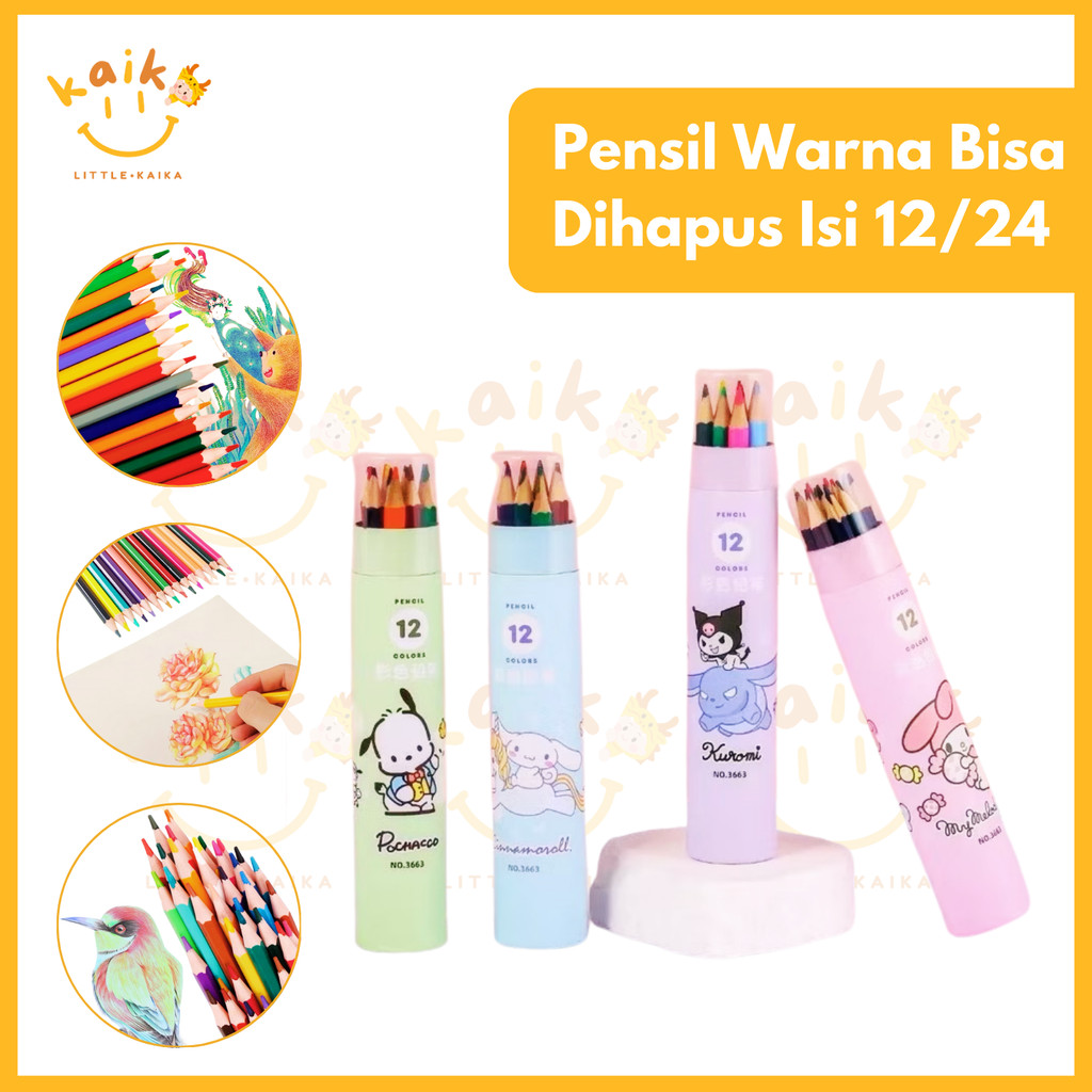 

LITTLE KAIKA | AT31 Pensil Warna Isi 12 dan Isi 24 Pensil Warna untuk Anak-Anak Mudah Dihapus Murah Alat Mewarnai Motif Sanrio