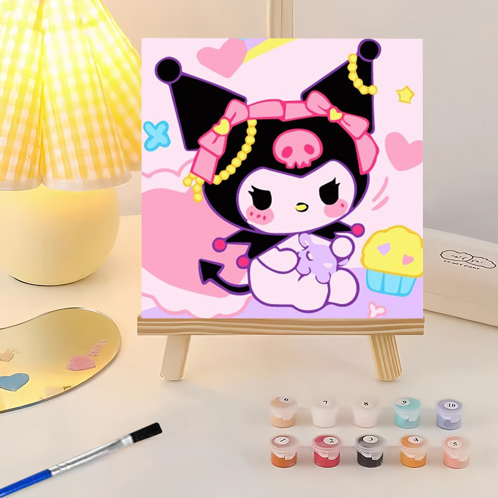 

Sanrio DIY Kit Oil Painting By Numbers Kuromi New Arrival Drawing By Numbers Cartoon Ready Frame Children's Room Decor