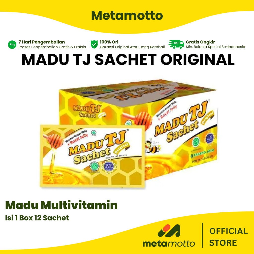 

Madu TJ Sachet Rasa Original | Madu Plus Royal Jeely Tresno Joyo Per Box 12 Sachet - Metamotto