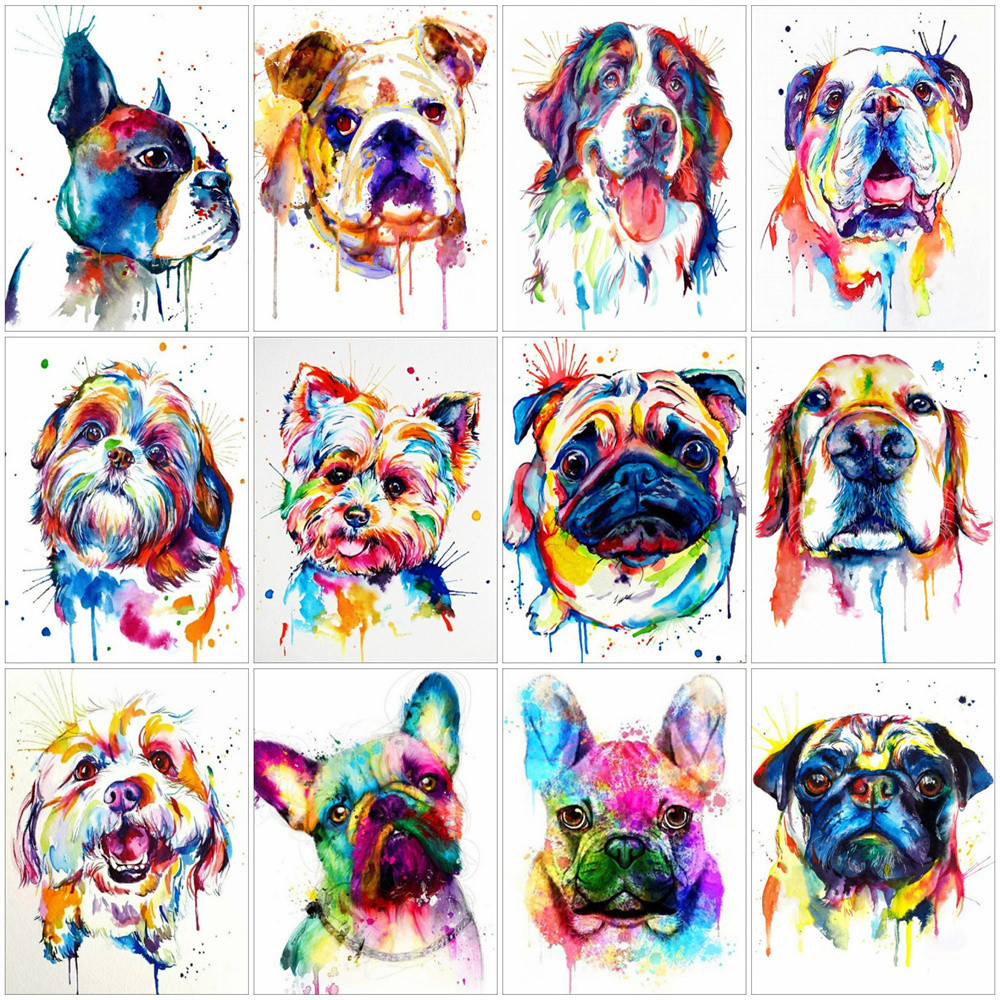 

HUACAN DIY Painting By Numbers Dog Colorful On Canvas Wall Art Picture By Numbers Animal Acrylic Home Decoration