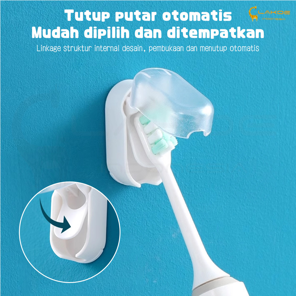 Lakoe Tempat Pelindung Sikat Gigi Rak Sikat Gigi Terpasang di Dinding Tooth Brush Organizer