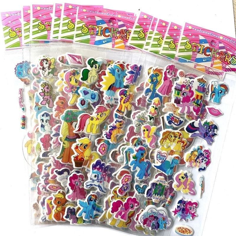 

12PCS My little poni Toy Sticker 3D Children's Anime Cartoon Bubble Paste Thicken The Reward Sticker Kids Toys Gifts
