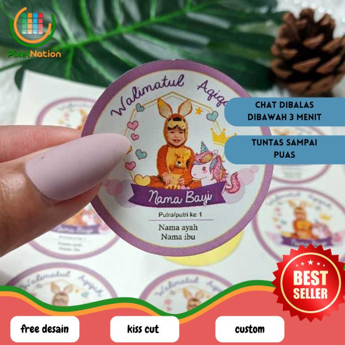 

PiNat 9-15 Cetak Sticker Aqiqah Anak Bayi Label Kikah Stiker Bulat Akikah Free Desain Uk.Besar