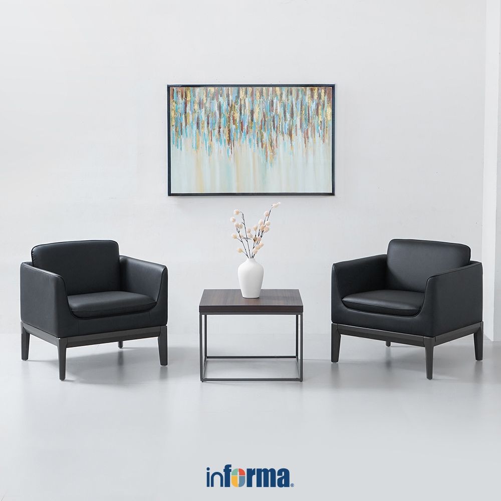Informa Sieben Set 2 pcs Keegan Sofa Kulit 1 Seater - Hitam Empuk Sofa Furniture Indoor Rumah Couch 