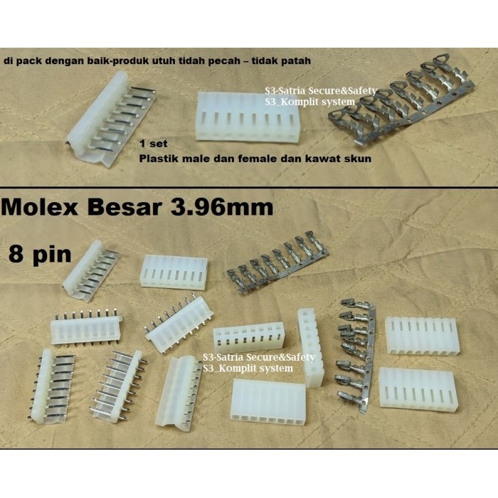8 pin 1set socket 3,96mm Besar Molex 8P CH 3.96mm Header  terminal 8 pin kaki kabel soket molek 3.96