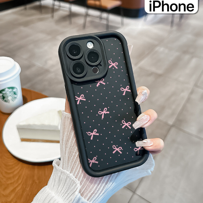 Estetik Pita Keren Silicone Case iPhone 15 13 11 12 14 Pro Max XR X Xs Soft Polos Hitam TPU Tebal Ca