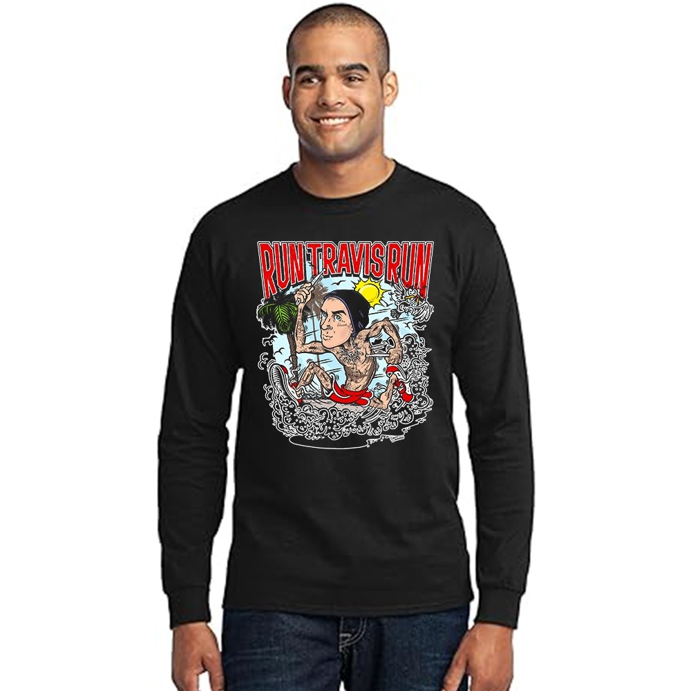 Kaos Lengan panjang run travis run travis barker blink 182 caricature