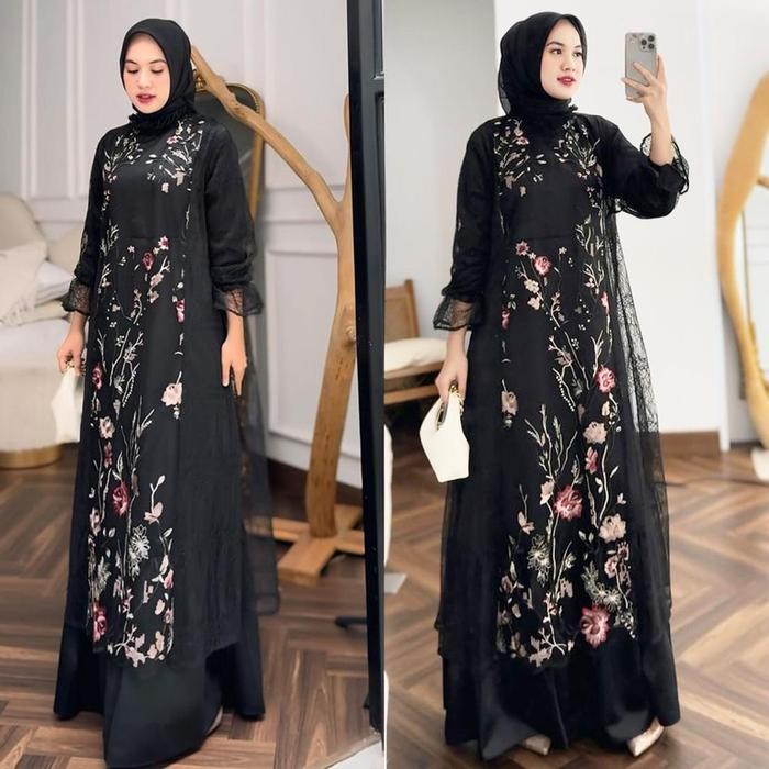 BATIK SOLO - Maxi dress lebaran terbaru 2025 gamis kondangan remaja kekinian gamis brukat modern pes