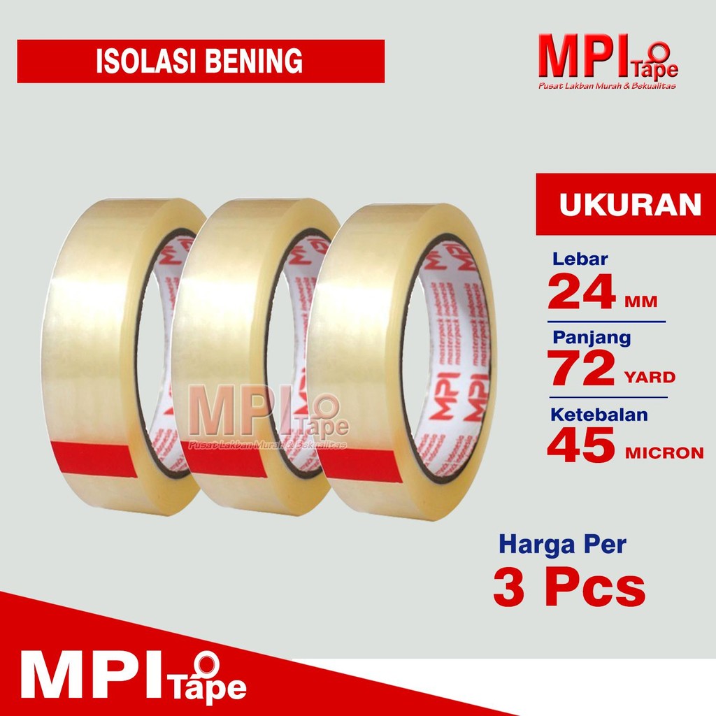 

3 PCS - Lakban Isolasi 24 mm x 72 Meter - Lakban Selotip Kecil - MPI