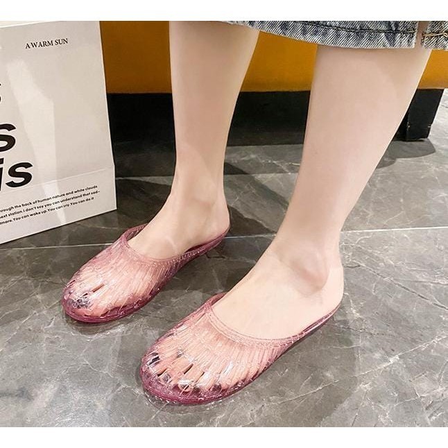 Sepatu Flat Shoes Wanita Hak Sepatu Bahan Jelly Mules Hak Tahu Sepatu Kerja  TG1597