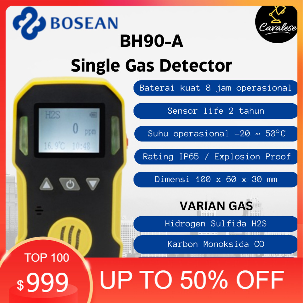 Bosean Single Gas Detector Karbon Monoksida/Oksigen/Hidrogen Sulfida CO/O2/H2S BH90A