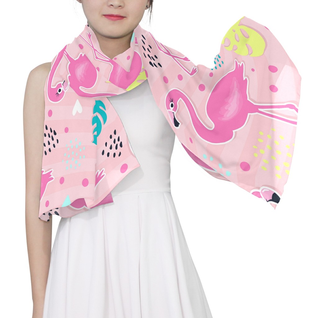 Chiffon PrintNew Scarves Silk Scarf Fashion Women Flamingo Printing Long Soft Wrap Scarf Silk Shawl 