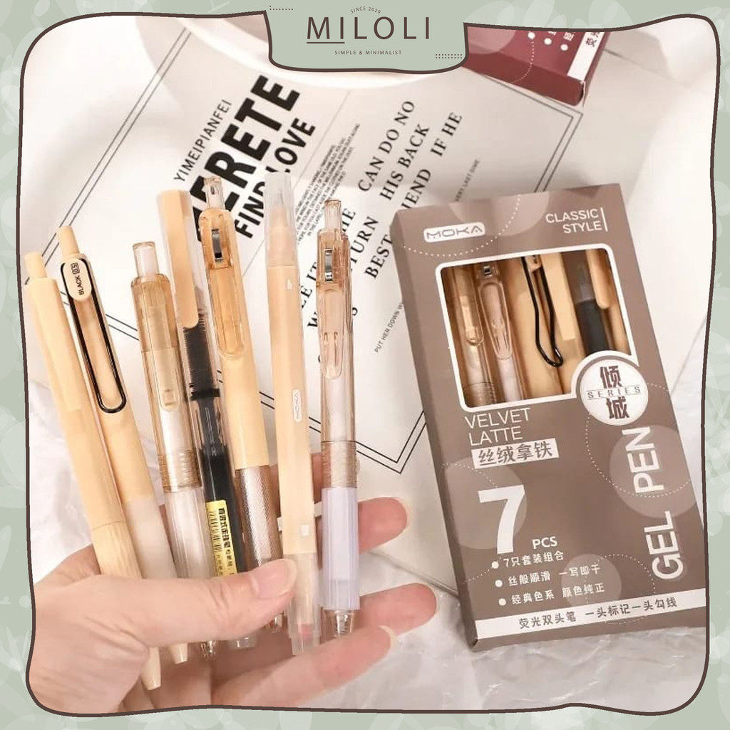

New [MILOLI] 7Pcs GEL PEN CLASSIC STYLE Simple Pulpen Mekanik Gel Pen Black 0.5mm Minimalist - D0071Premium