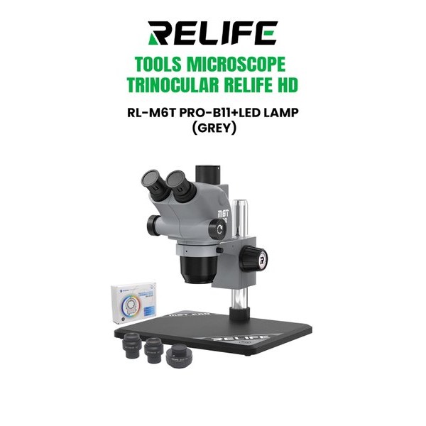 TEROPONG MIKROSKOP ORI RELIFE RL-M6T PRO-B11 PEMBESARAN 6.5-65X DGN LAMPU LED TRINOKULAR ZOOM MIKROS