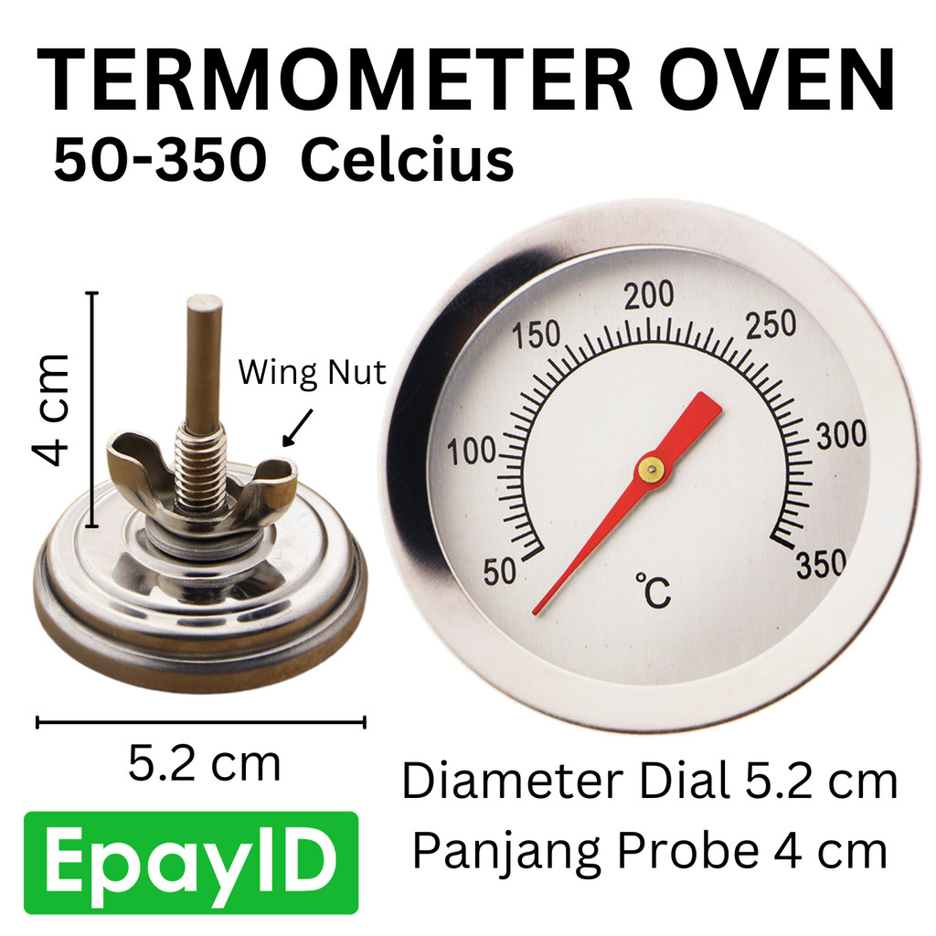 Termometer Oven 50-350 °C Dial Putih Diameter 5.2cm Probe 4cm T1759 | Thermometer Oven Tangkring Ove