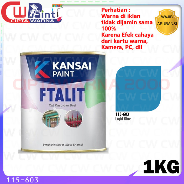 FTALIT Cat Minyak Pelapis Besi Kayu Kansai 115 - 603 Light Blue Biru KF-603 1 Kg