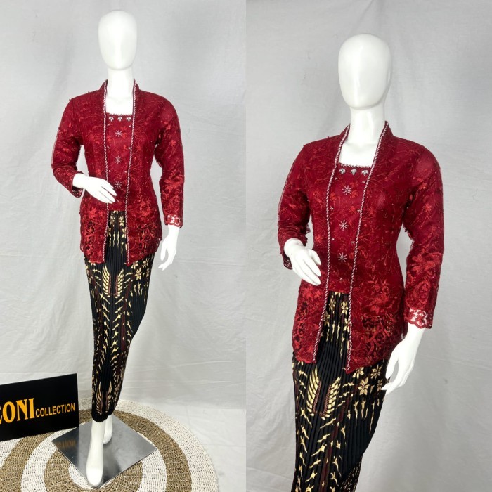 

✨LARIS✨ -FATRICIA - Kebaya Modern Model Kutu Baru Tille Payet Pendek - Maroon, Atasan M
