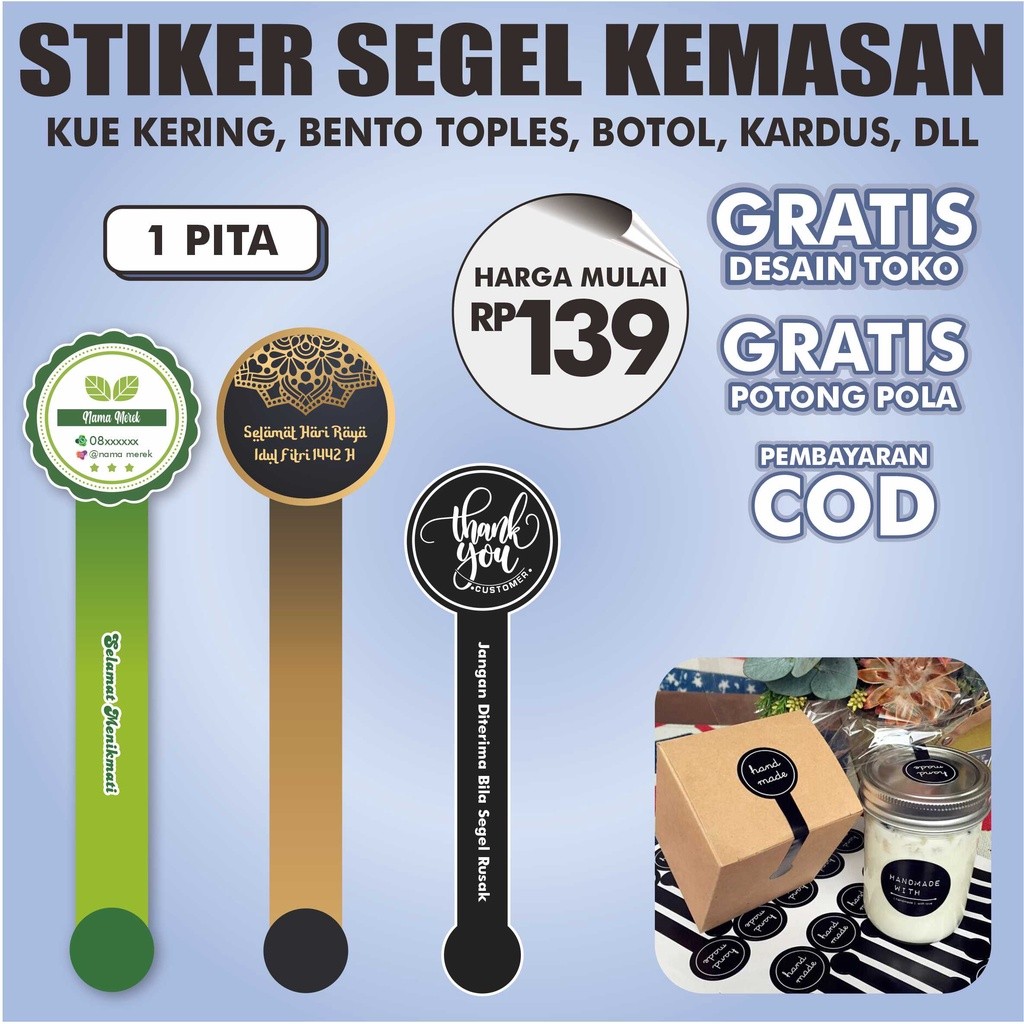 

Stiker Segel Kemasan Box Kardus Botol Toples Kue Kering Madu sticker seal TERMURAH