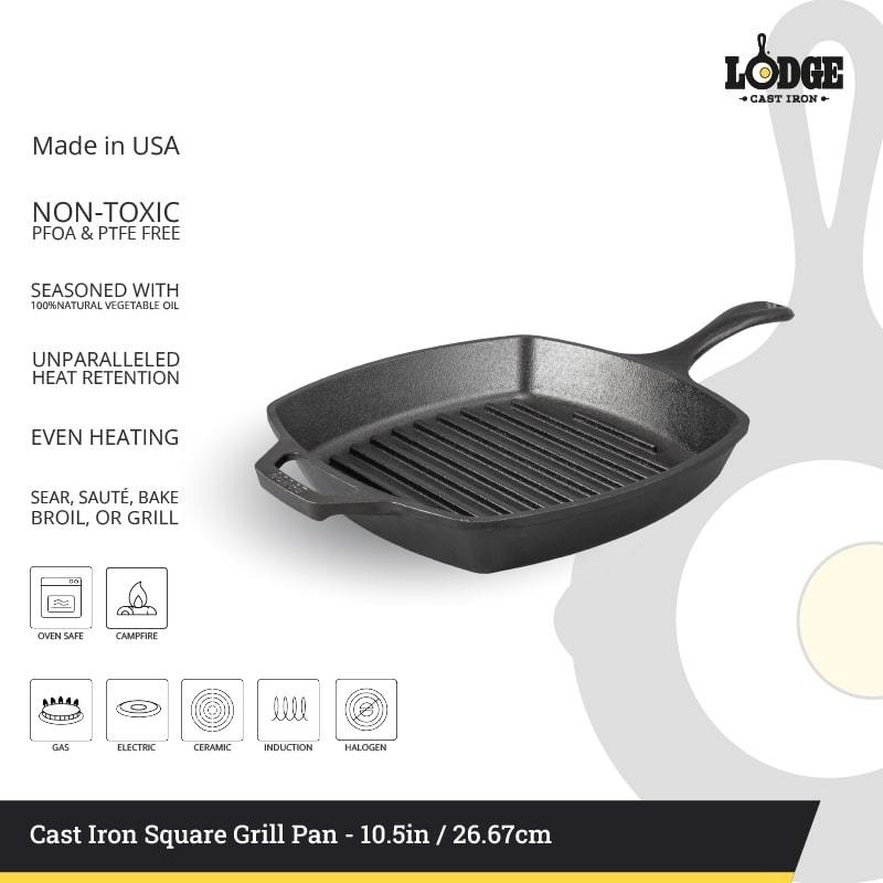 Lodge Cast Iron 10.5 Inch Square Grill Pan Lodge 100% ORI USA