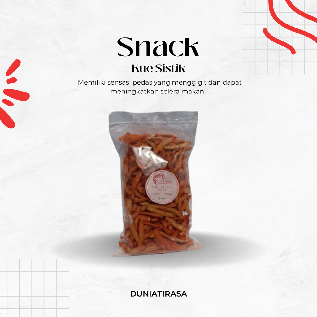 

DUNIATIRASA MAKANAN RINGAN KUE SISTIK RASA BALADO PEDAS KEMASAN 500GRAM