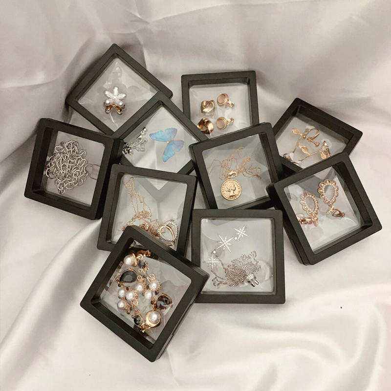 

10pcs/lot Transparent Jewelry Display Box Case Ring Necklace Bracelet Organized 3D Floating Square Frame Storage Collection