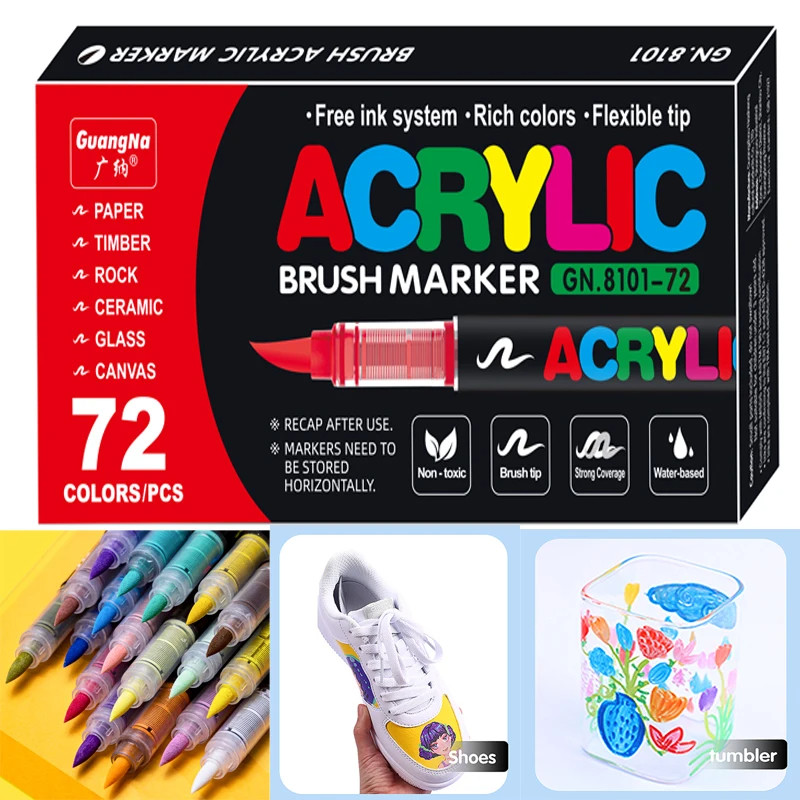 

48/36/72 Colors Acrylic Markers Brush Pens Fabric Rock Painting Pen Stone Ceramic Glass Canvas Wood Making school Art Supplies