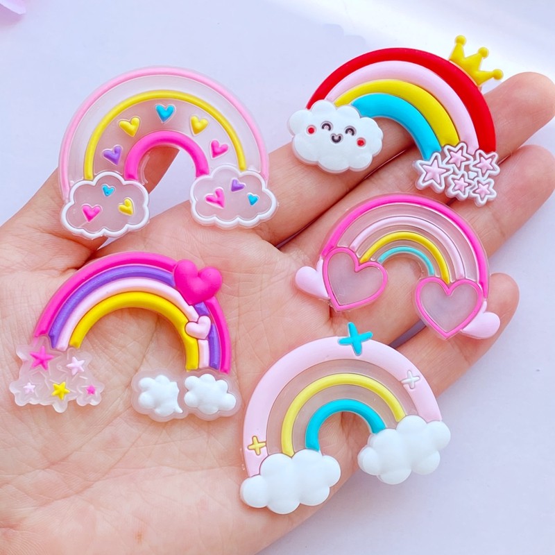 

10pcs New Cute Transparent Cartoon Rainbow Series PVC Flexible Glue Flat Back DIY Scrapbook Embellishment Phone Craft Decoration