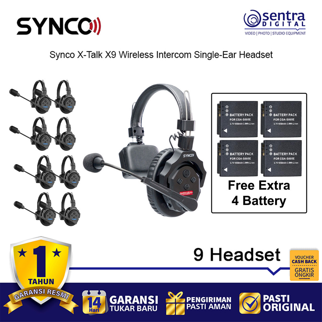 Synco X-Talk / Xtalk X9 Wireless Intercom System - 9 Headset