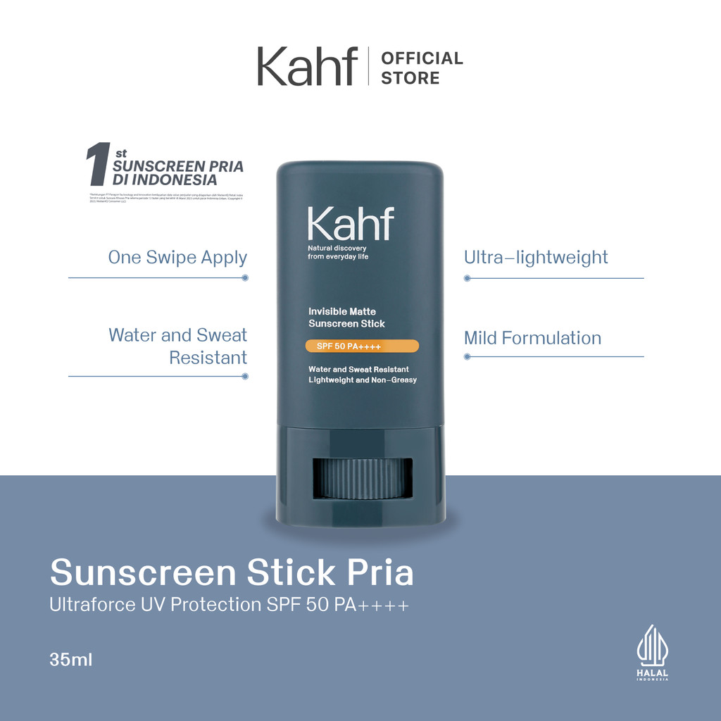 Kahf Invisible Matte Sunscreen 22gr Stick SPF 50 PA++++  - Sunscreen Wajah Pria