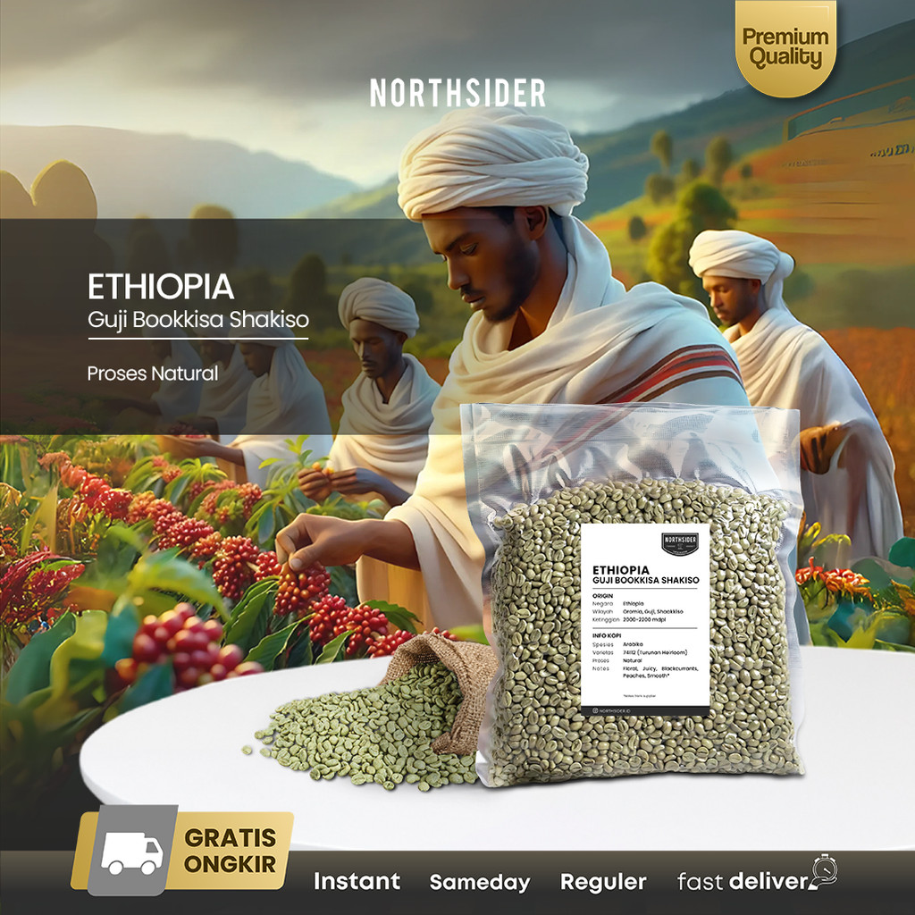 

Green bean Kopi Arabika Ethiopia Guji Bookkisa shakiso natural coffee - Biji kopi mentah