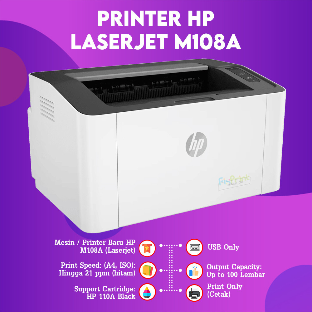 FixPrint Printer Monochrome HP 108a Printer Laserjet 108w Wireless Original M108A M108W 107A 107W