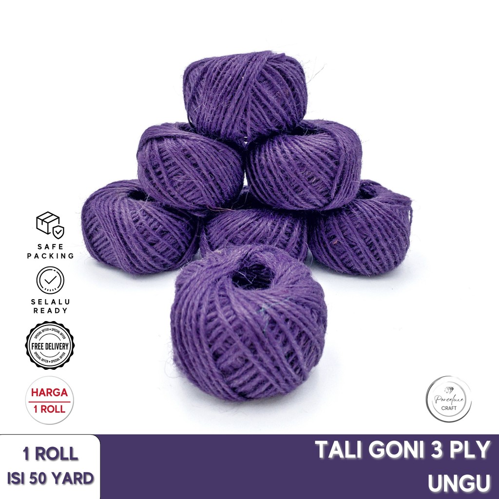 

DIY Kraft Craft Tali Goni Karung Burlap Jute Hampers Kado Bingkisan Natal Imlek Idul Fitri Import 3 Ply Harga per Roll 50 Yard Purple
