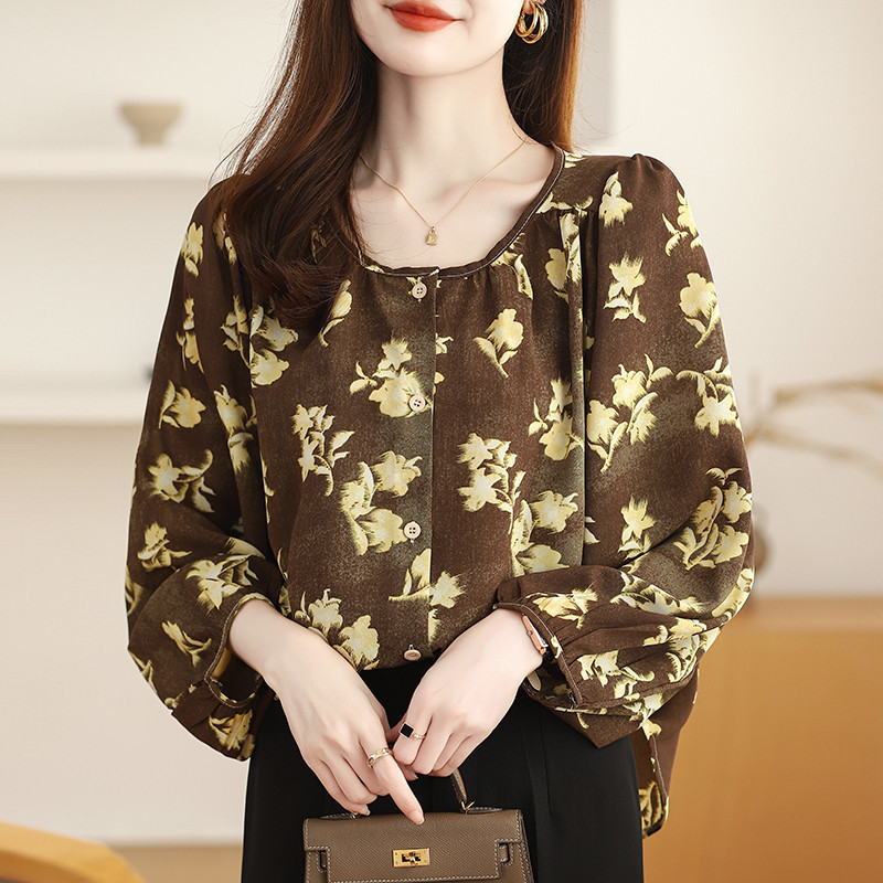 Baju wanita kekinian New Fashion High Quality Fabrics Loose 3/4 Sleeve Khaki Thailand Women Blouse C