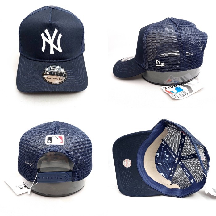TOPI SNAPBACK MELENGKUNG TRUCKER NY YANKEES NAVY LOGO PUTIH