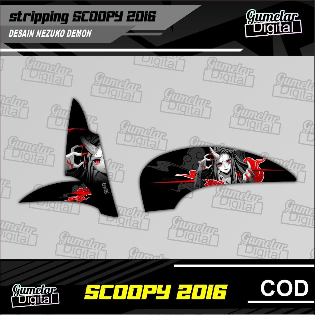 STRIPING SIMPEL HONDA SCOOPY 2013 2014 2015 2016 NEZUKO DEMON MODE DEMON SLAYER SUDAH DI CUTTING