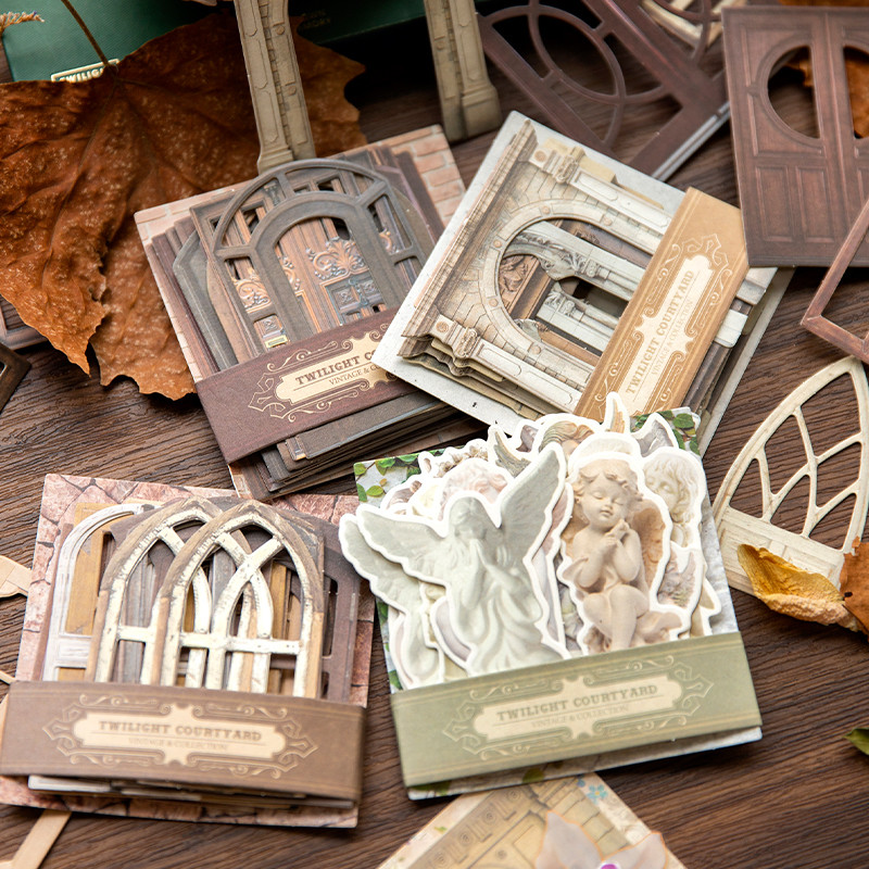 

Yoofun 24pcs/lot Vintage Hallowed Out Window Decorative Material Paers Retro Door Scrapbooking Journal Card Making Accessories