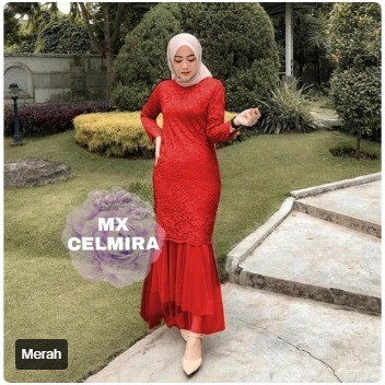 Baju Kondangan Wanita Size XL Longdress Brukat  Maxi Duyung Celmira