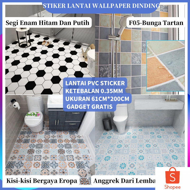 Sticker Lantai Dinding Motif Eropa 2meter Perekat Wallpaper Kamar Mandi Dapur Ruang Tamu Kamar Tidur